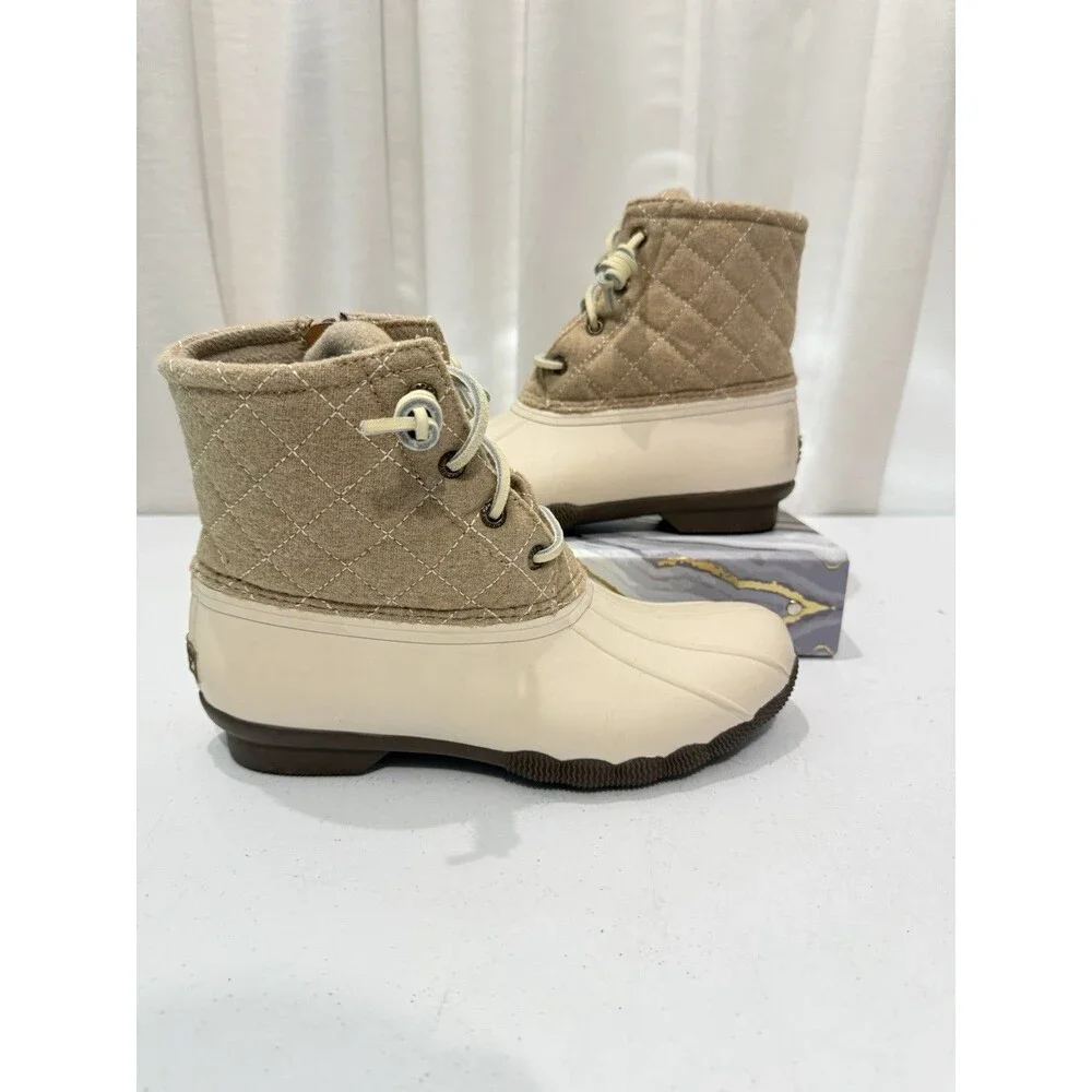 Sperry Saltwater Quilted Wool Duck Boots Cream / Beige Waterproof Women's Sz 6.5